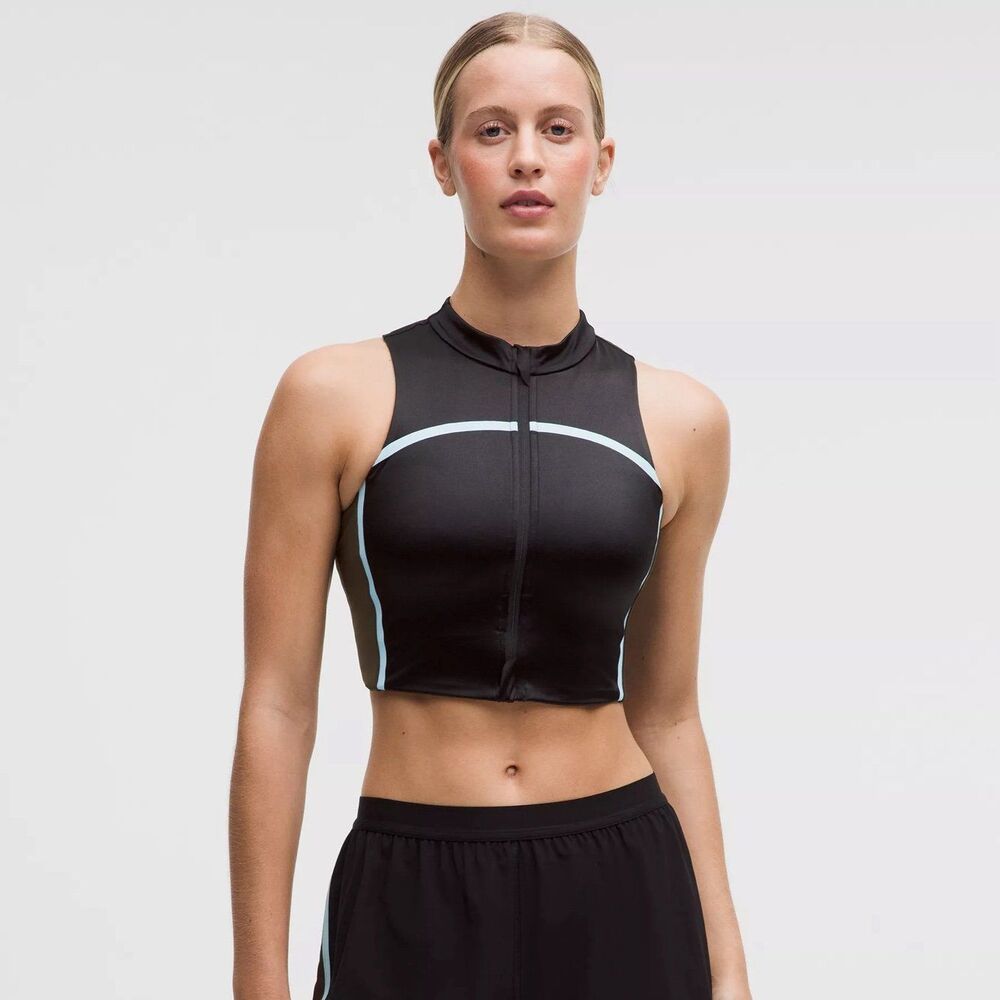 Lululemon Satin Shine Full Zip Tank Top Black Walnut Crunch Foam Cloud Large